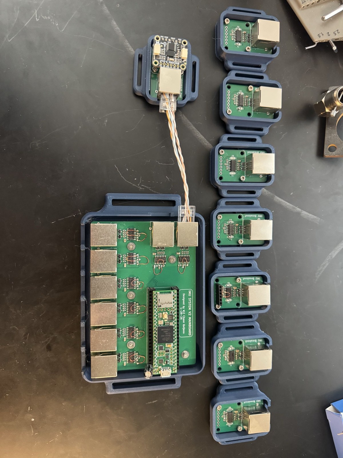 Custom Teensy 4.1 mainboard and BNO085 sensor nodes for the exoskeleton's IMU array