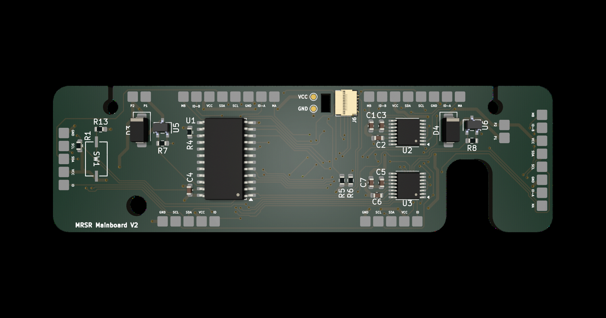 Modular flex PCB mainboard for soft robotics, Rev B render